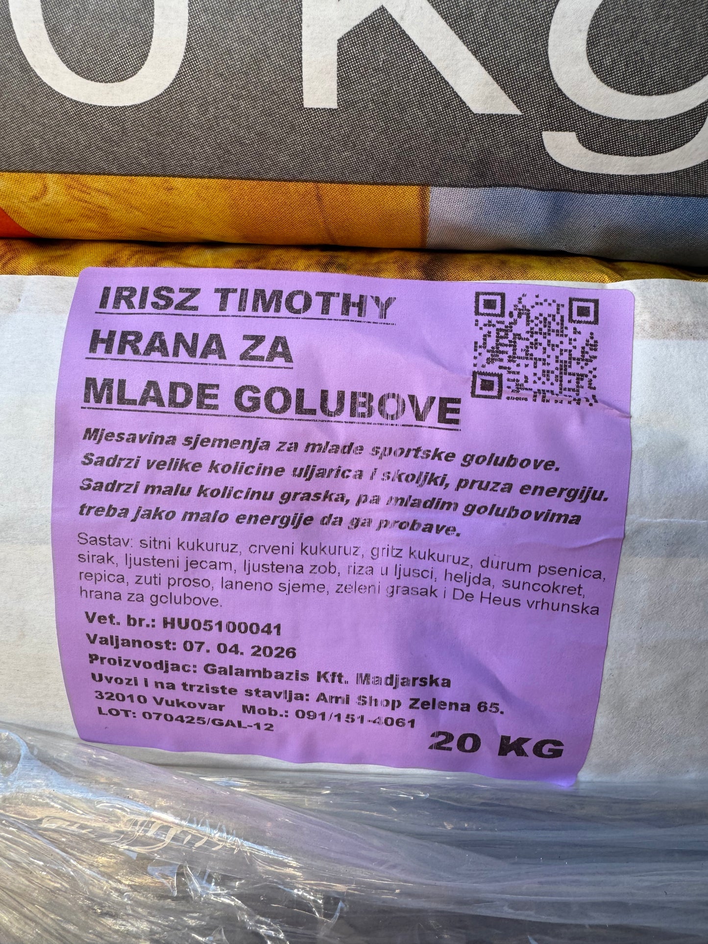 Irisz timothy za mlade golubove 20kg